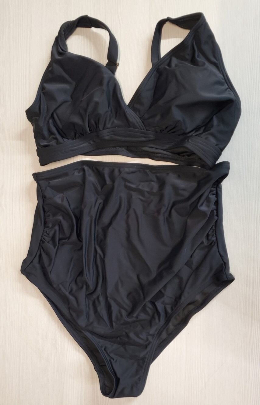 CHARMO Womens Swimsuit Bikini Set S Black High Waisted Halter Neck NWT
